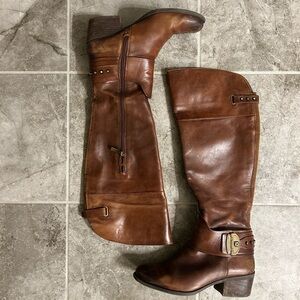 Vince Camuto Brown Leather Motorcycle Boots